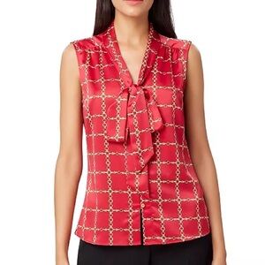 Tahari Chain-Print Tie-Neck Blouse